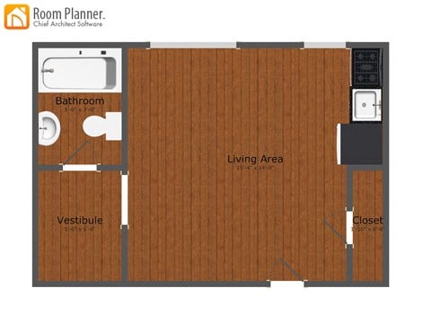 Floor plan for studio, 1 bath, 350 sqft